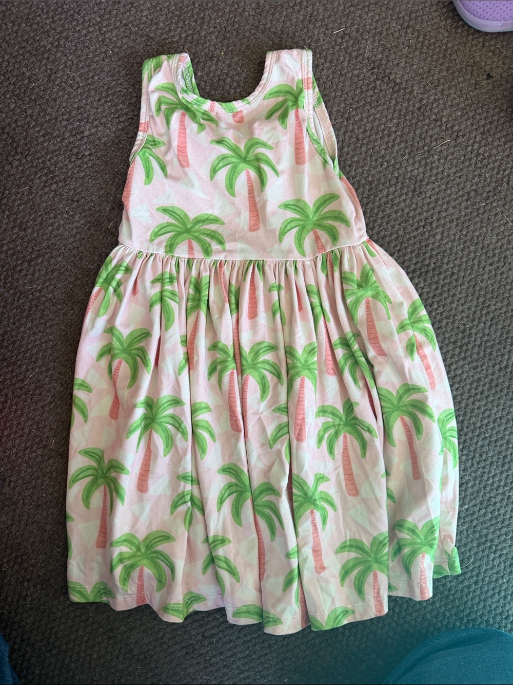 Girls Pink Palm-Print Sleeveless Sundress